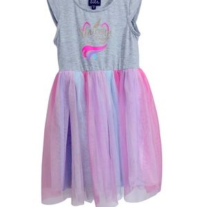 LILT Girls Dress Unicorn Princess Layers of Colorful Pink and Gray Tulle Size 6X